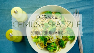 3 Zutaten Rezept - Gemüse-Spätzle - Manchmal muss Essen kochen einfach schnell gehen und unkompliziert sein. Gerade abends nach der Arbeit, wenn wir Hunger haben, aber keine Zeit zum Einkaufen oder zu langem Kochen haben. Da hilft ein Rezept mit nur 3 Zutaten. Die Zutaten warten im Vorratsschrank, bis ein schnelles Essen her muss und nichts brauchbares mehr im Kühlschrank ist.