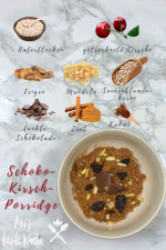 Zutaten im Schoko-Kirsch Porridge Mix