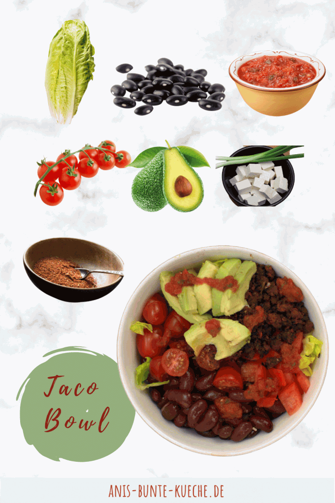 Die Zutaten für die vegane Taco Bowl