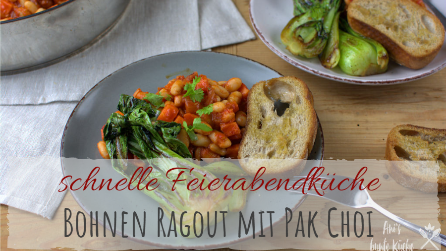 Rezept weiße Bohnen Ragout mit Tomatensauce und Pak Choi