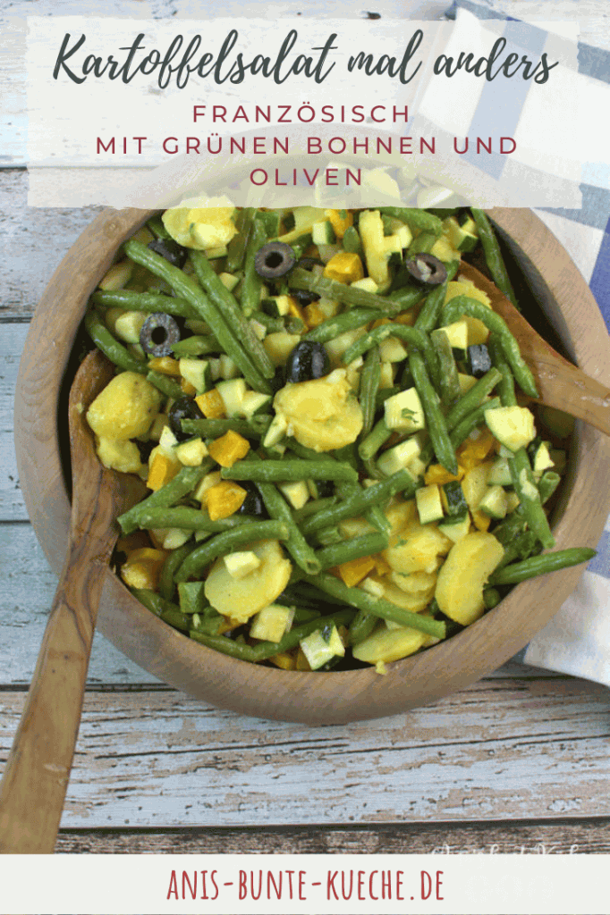 Französischer Kartoffelsalat mit grünen Bohnen, Oliven und Zucchini vegan